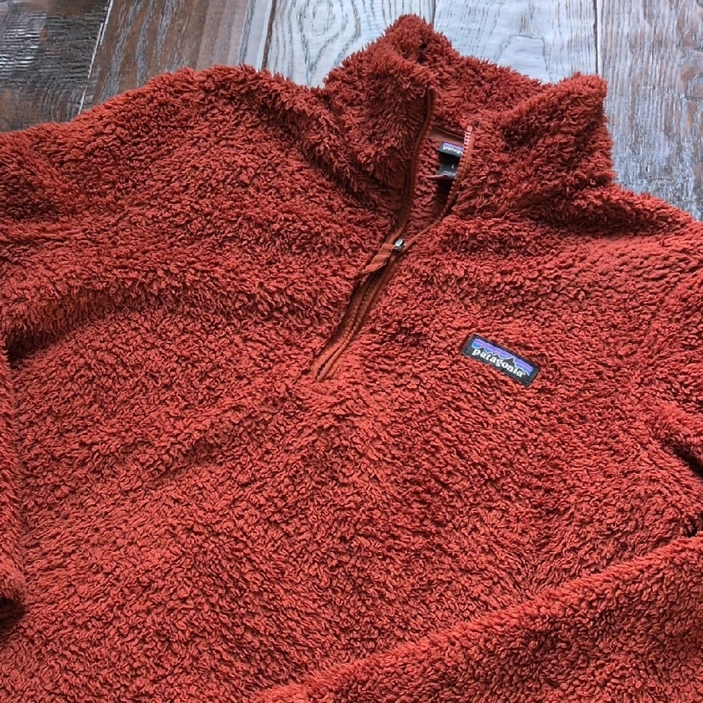 PATAGONIA I Los Gatos Burr Rust Orange Fleece Sherpa 1/4 Zip Pullover Top, L - Picture 2 of 13